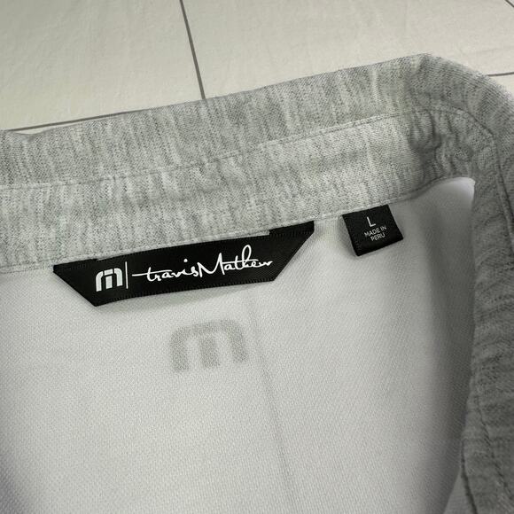 Travis Mathew Shirt Mens Large White Gray Polo Collared Golf Casual Short Sleeve - Picture 3 of 8